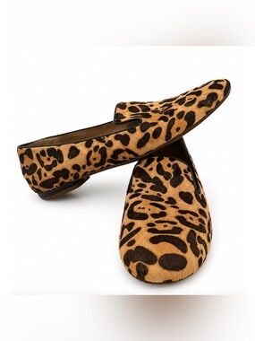 Ecco Leopard Print Slip-On Loafers - Tan and Black- Size 9